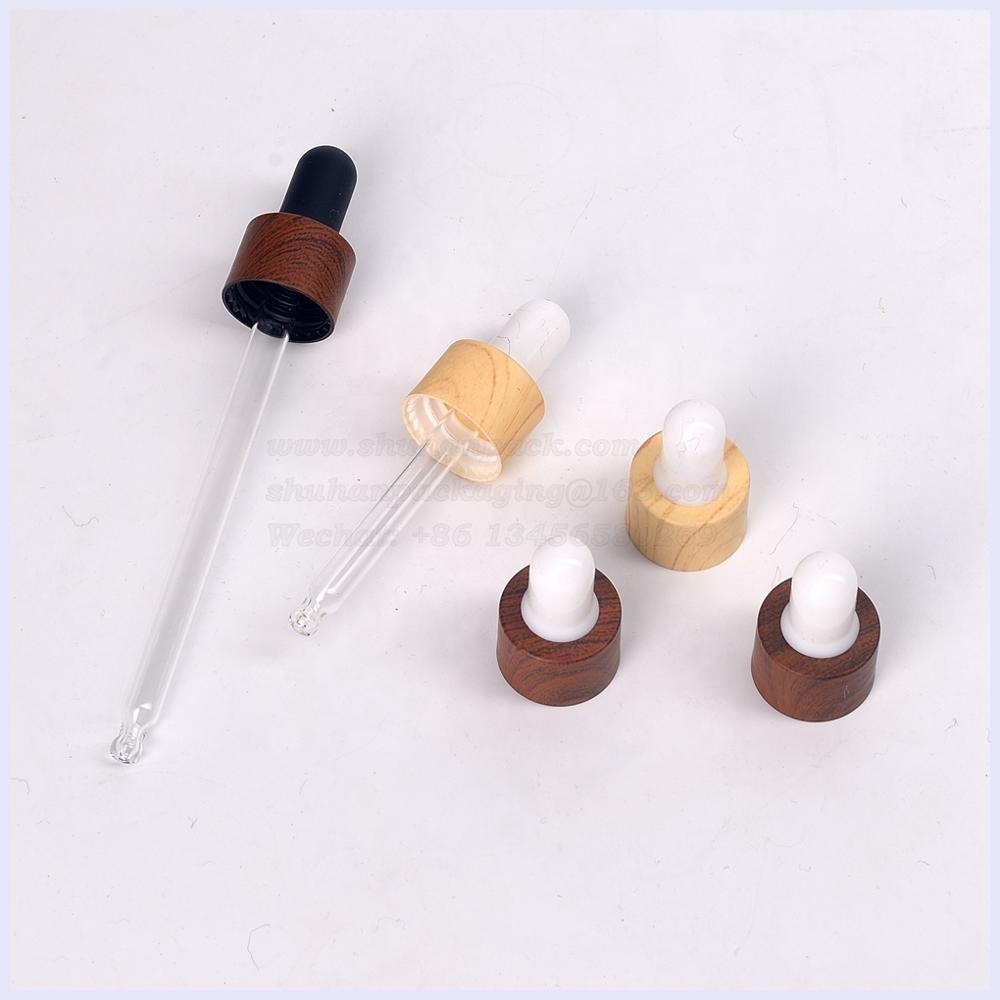 15ml dark wood grain dropper bottle white opal glass bottle with water transfer printed wooden plastic cap for essential oil