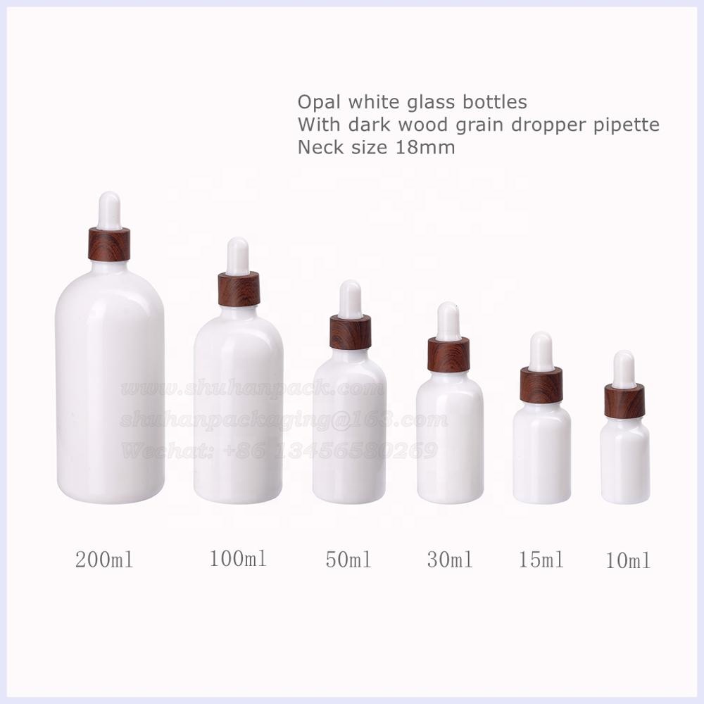 15ml dark wood grain dropper bottle white opal glass bottle with water transfer printed wooden plastic cap for essential oil