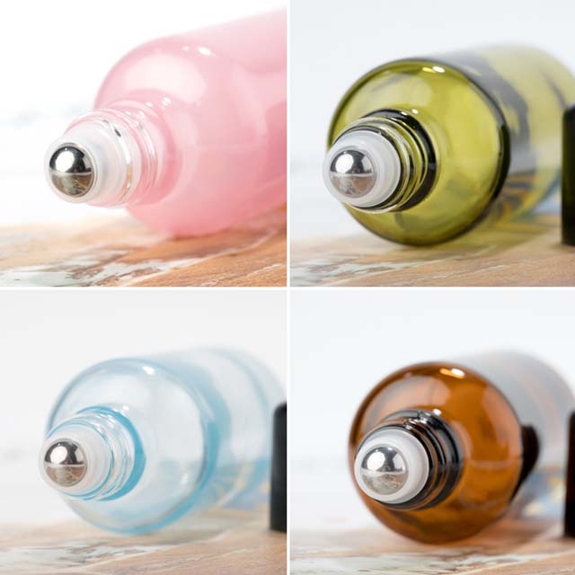 15ml essential oil roller ball perfume transparent glass bottle with bamboo lid and bamboo cap