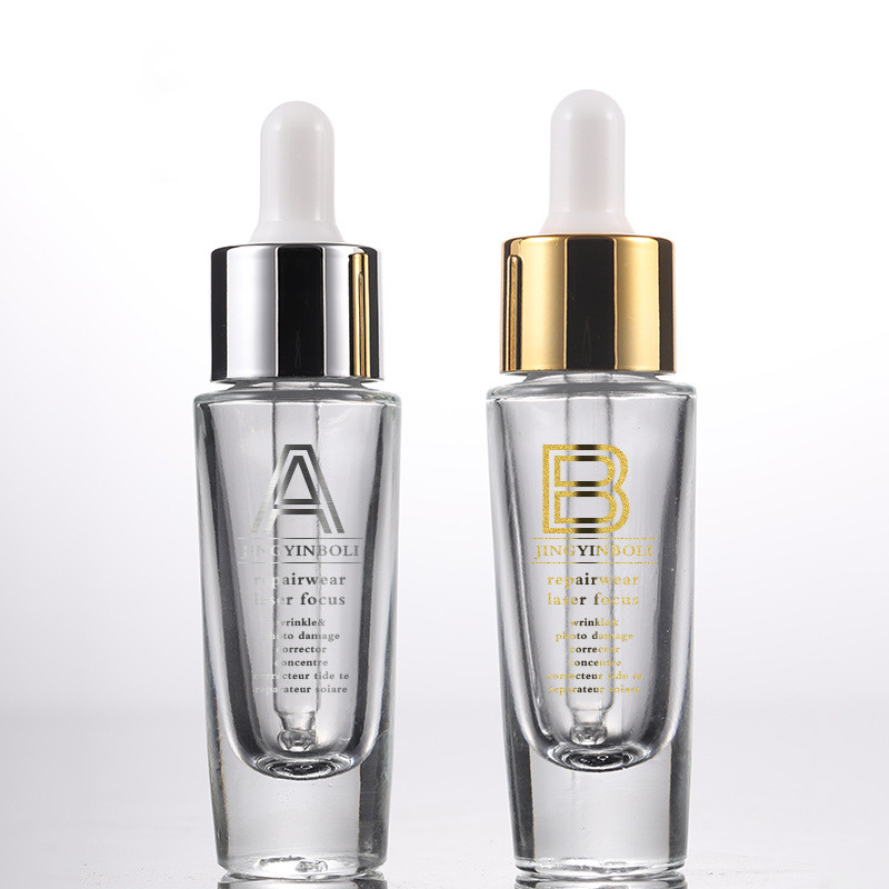 15ml flange dropper glass bottle inverted cone shape essential oil glass dropper bottle with gold silver cap