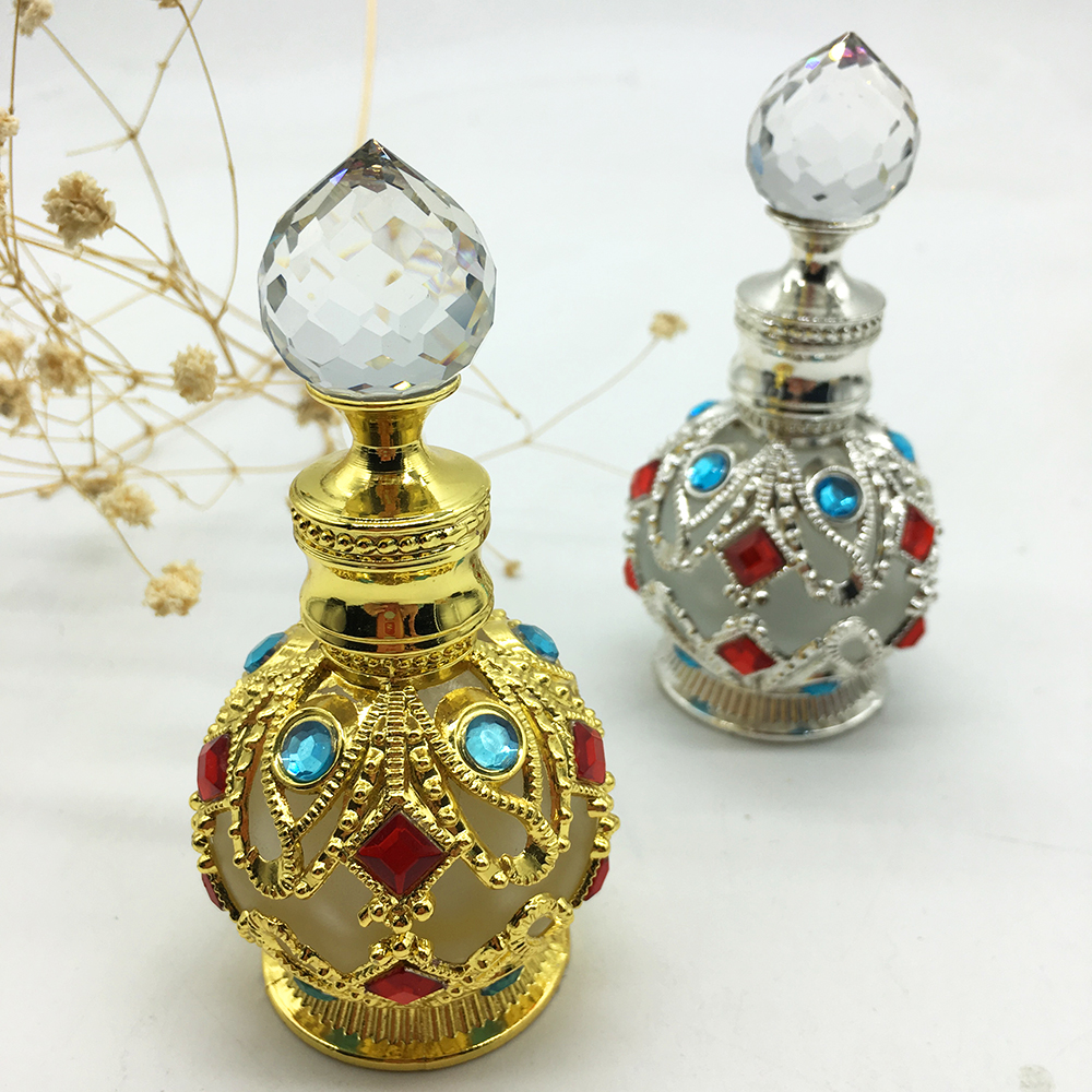 15ml high quality luxury Arabic style essential oil bottle glass perfume bottle with Metal and Beads Decorations