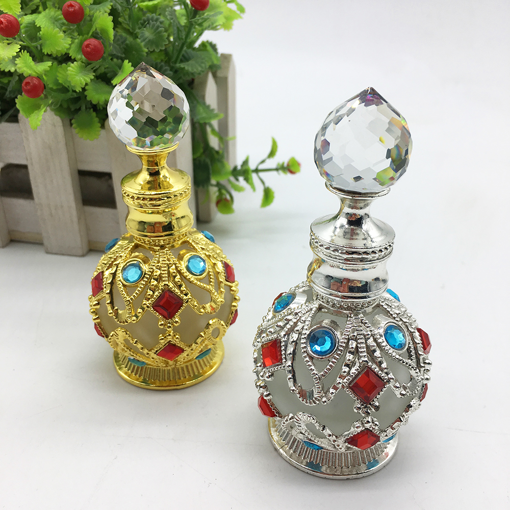 15ml high quality luxury Arabic style essential oil bottle glass perfume bottle with Metal and Beads Decorations