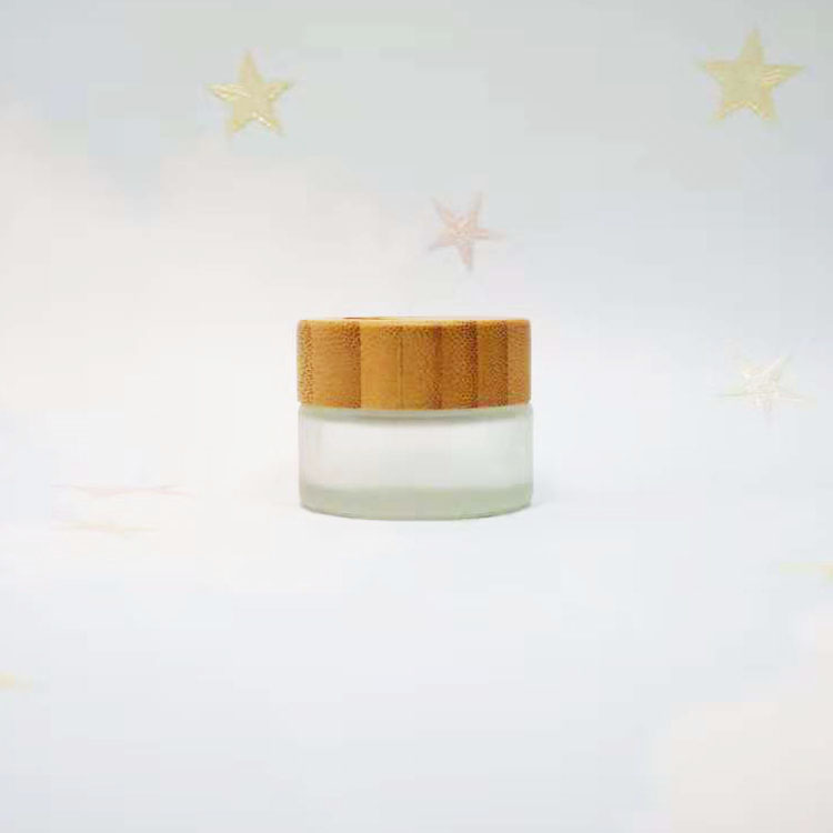 15ml mini cream clear frosted glass jar wooden lid cosmetic with bamboo cap