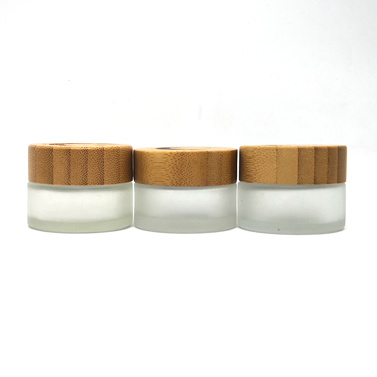 15ml mini cream clear frosted glass jar wooden lid cosmetic with bamboo cap