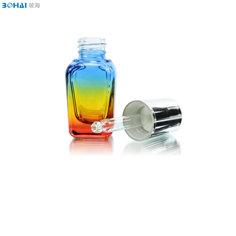 15ml rainbow glass bottle with shiny silver dispenser dropper glass bottle for cosmetic packaging glass jars and bottles