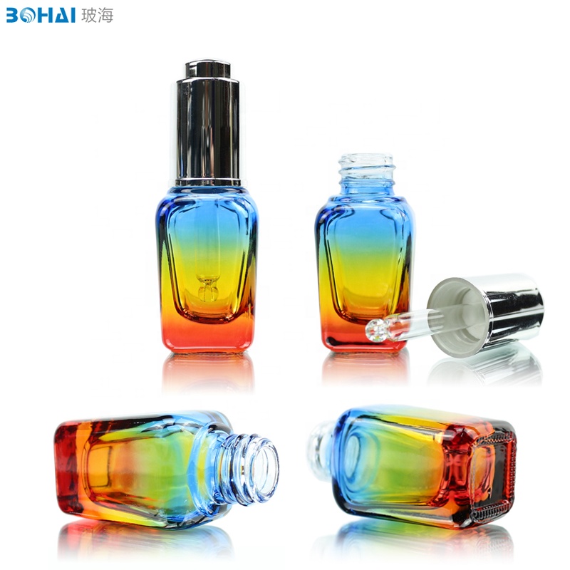 15ml rainbow glass bottle with shiny silver dispenser dropper glass bottle for cosmetic packaging glass jars and bottles