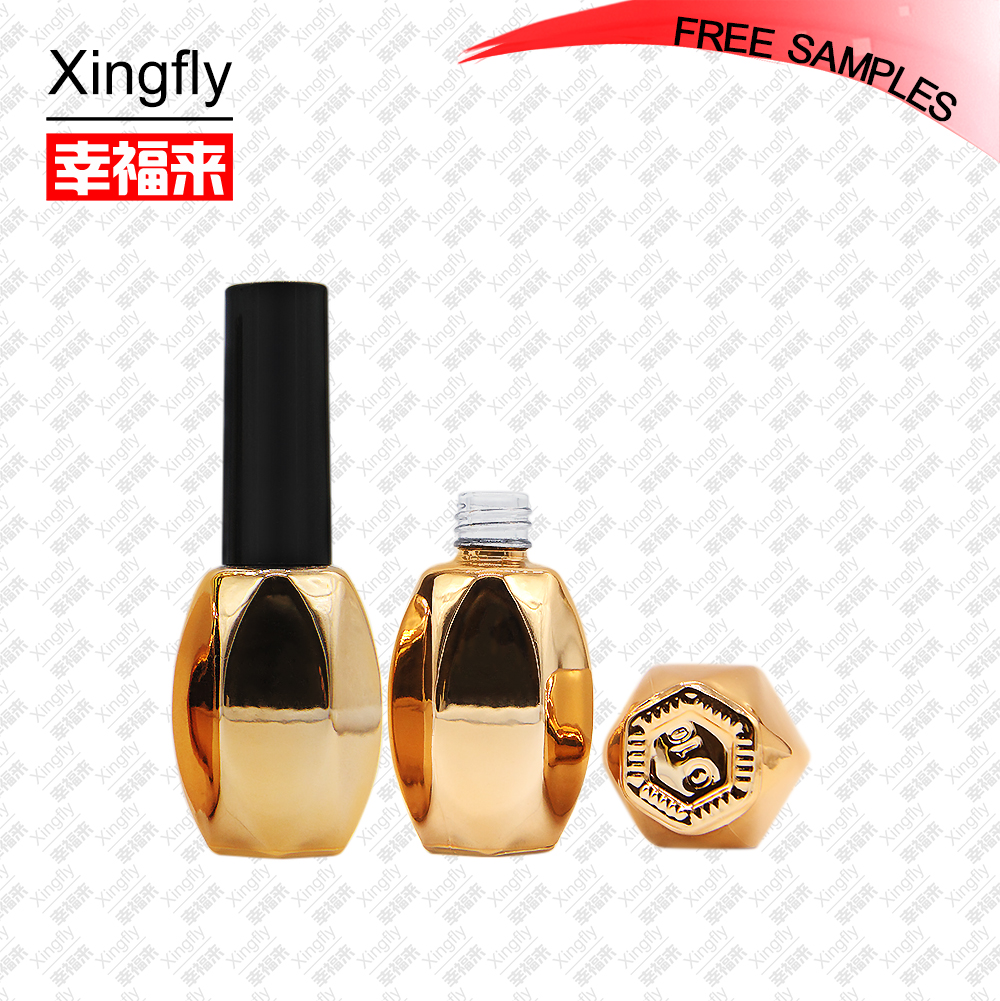 15ml rhombus shape electroplating gold empty glass nail polish bottle with brush and cap