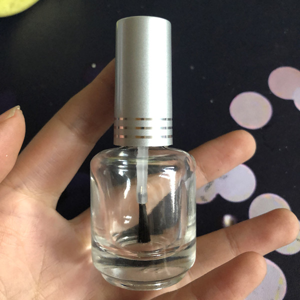 15ml round transparent nail polish bottle with silver coating cap, empty nail polish vial with two shiny silver ring brush cap