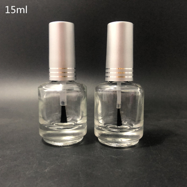 15ml round transparent nail polish bottle with silver coating cap, empty nail polish vial with two shiny silver ring brush cap