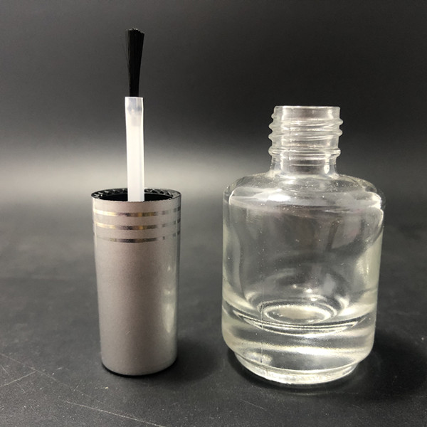 15ml round transparent nail polish bottle with silver coating cap, empty nail polish vial with two shiny silver ring brush cap