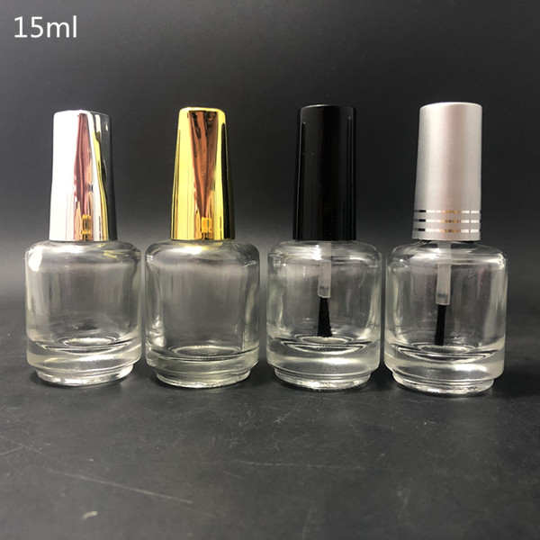 15ml round transparent nail polish bottle with silver coating cap, empty nail polish vial with two shiny silver ring brush cap