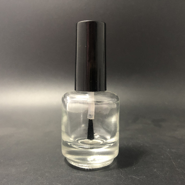 15ml round transparent nail polish bottle with silver coating cap, empty nail polish vial with two shiny silver ring brush cap
