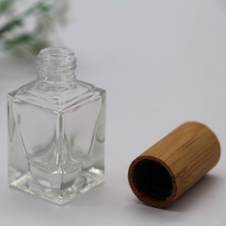 15ml square bamboo cap empty nail polish glass bottle