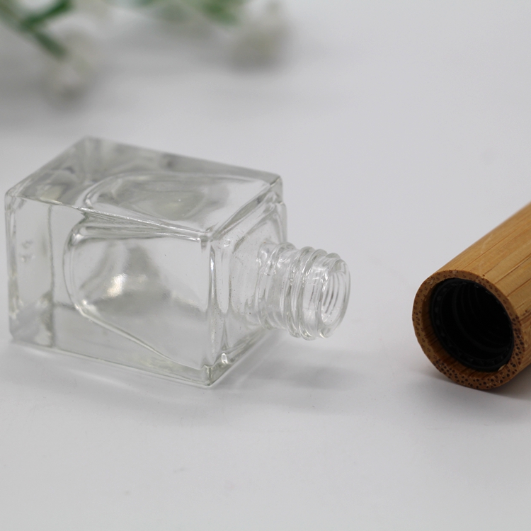 15ml square bamboo cap empty nail polish glass bottle