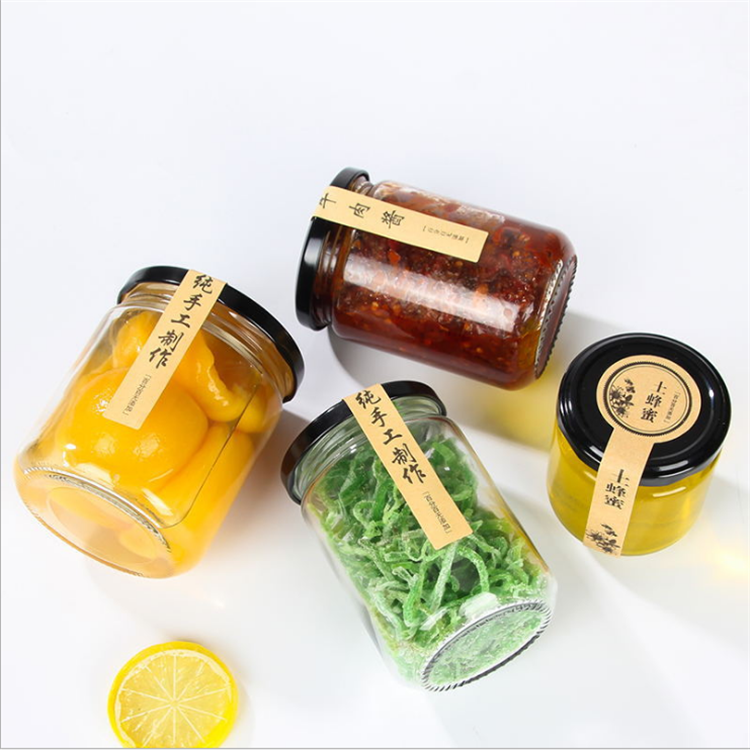 15oz Stocked round clear cylinder wide mouth herb honey glass jar food storage container bottle with screw airtight lid