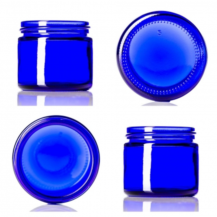 15pcs small packaging Stock wide mouth 2oz 60ml round cream blue cosmetic glass jar with lid