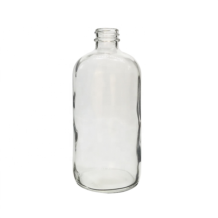 16 OZ 480 ML Clear Glass Boston Round Bottle with 28 400 Black Sprayer