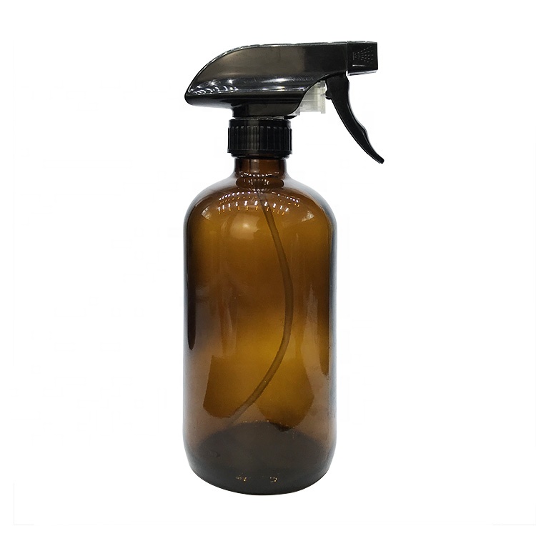16 OZ 480 ML Clear Glass Boston Round Bottle with 28 400 Black Sprayer
