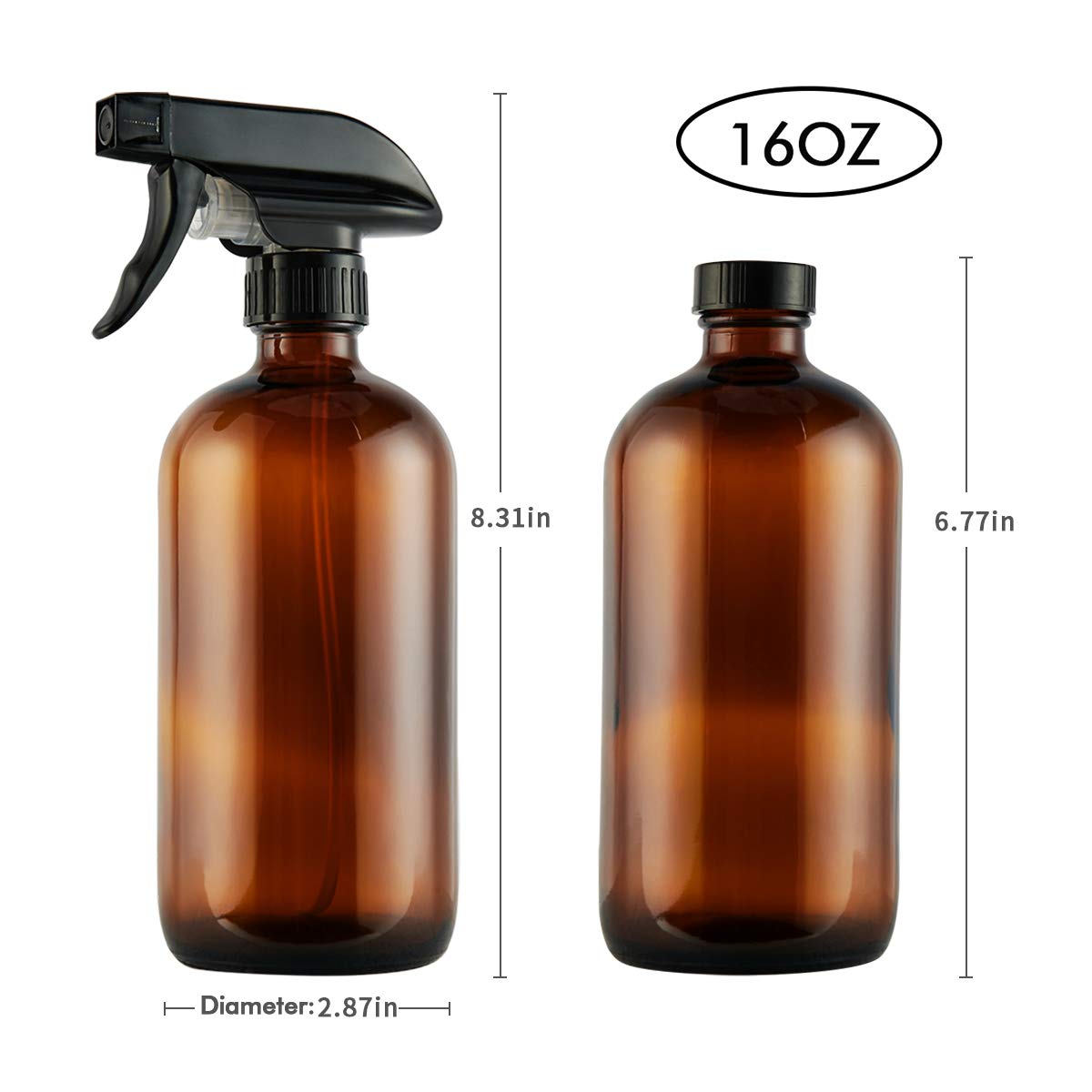 16 OZ 500ML Refillable Amber Glass Spray Bottle Essential Oil Glass Bottle With Black Trigger Spray Top