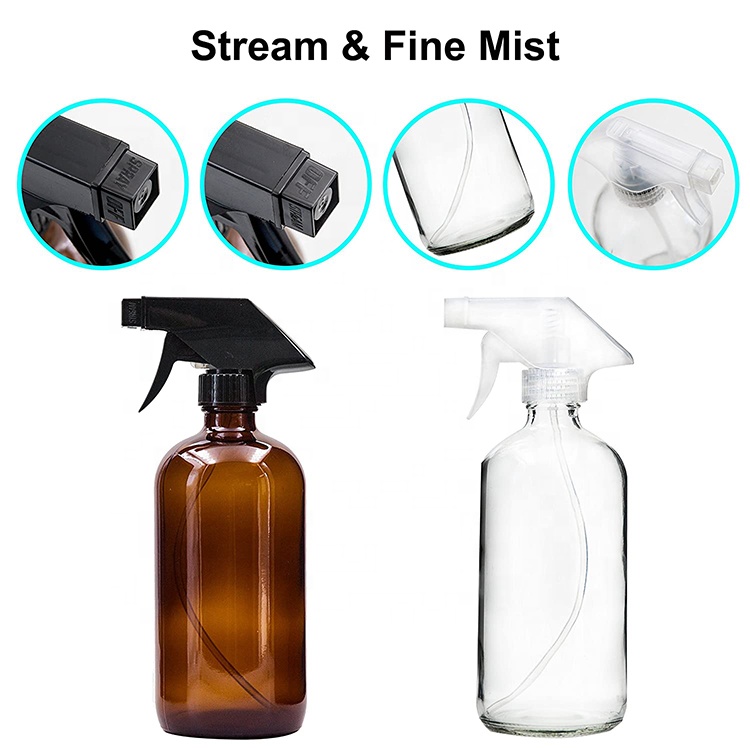 16 OZ 500ML Refillable Amber Glass Spray Bottle Essential Oil Glass Bottle With Black Trigger Spray Top