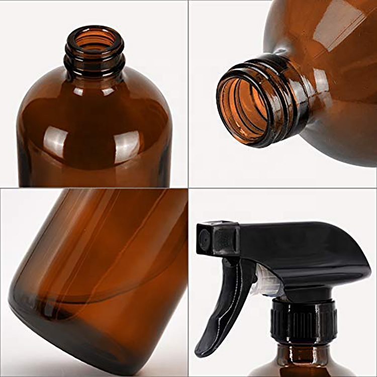 16 OZ 500ML Refillable Amber Glass Spray Bottle Essential Oil Glass Bottle With Black Trigger Spray Top