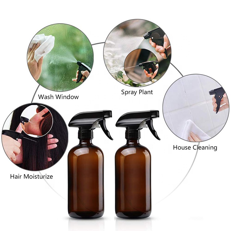 16 OZ 500ML Refillable Amber Glass Spray Bottle Essential Oil Glass Bottle With Black Trigger Spray Top