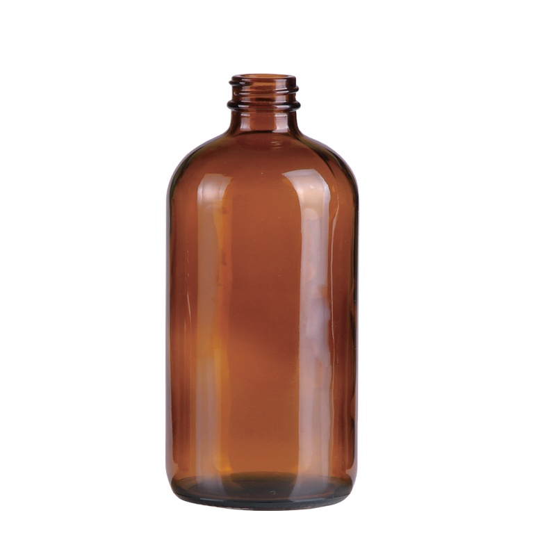 16 OZ Amber Boston Round Glass Bottle