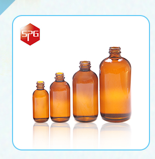 16 OZ Amber Boston Round Glass Bottle
