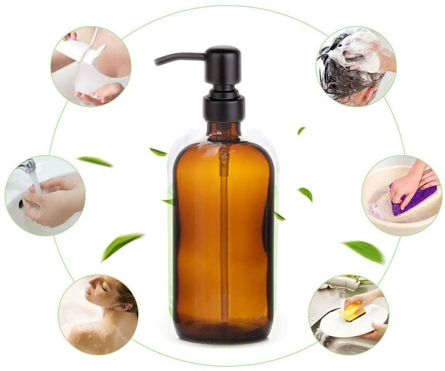 16 Ounce 240ml 500ml 16OZ 1000ml Amble Lotion Soap Dispenser Refillable Container Glass Boston Round Press Pump Bottle