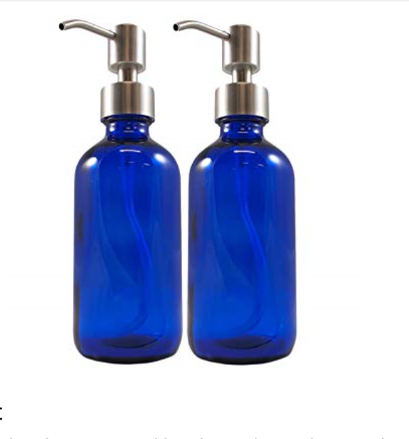 16-Ounce Clear Glass Boston Round Bottles w/Stainless Steel Pumps (2 Pack), Great for Essential Oils, Lotions, Liquid Soaps