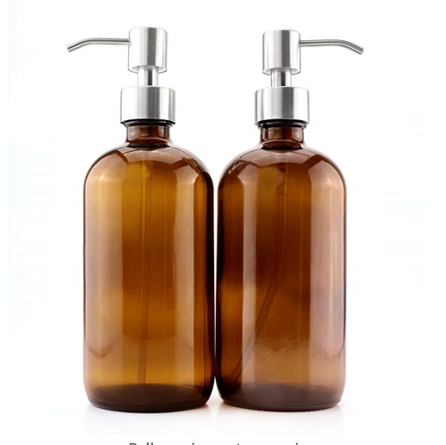 16-Ounce Clear Glass Boston Round Bottles w/Stainless Steel Pumps (2 Pack), Great for Essential Oils, Lotions, Liquid Soaps