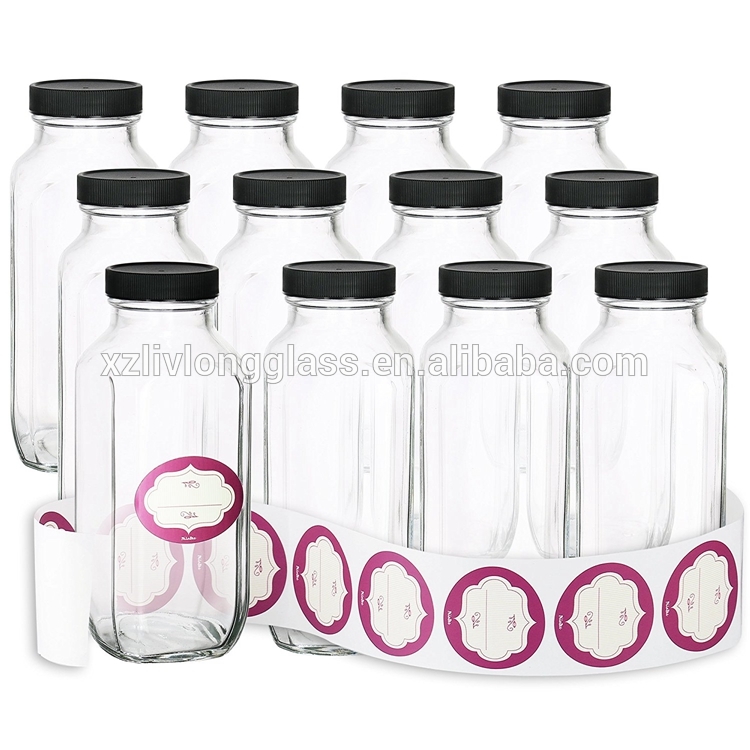 16 Ounce French Square Glass Jars for Herbs Spices and Juice