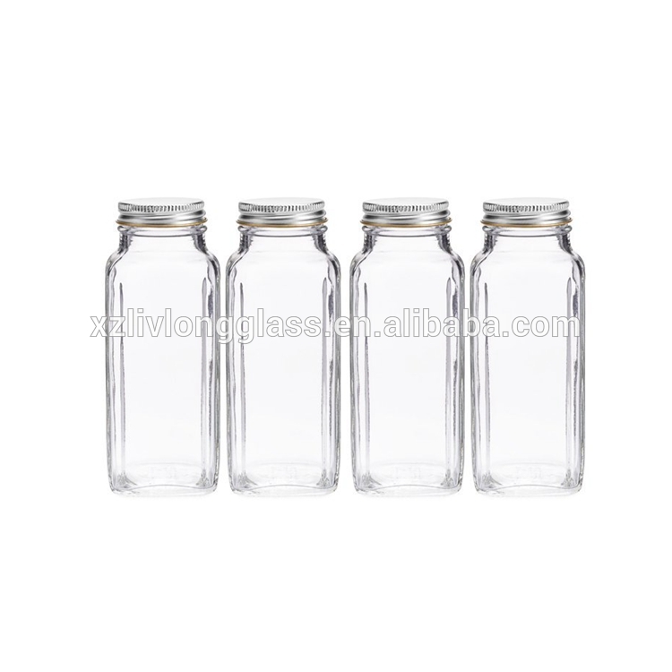 16 Ounce French Square Glass Jars for Herbs Spices and Juice