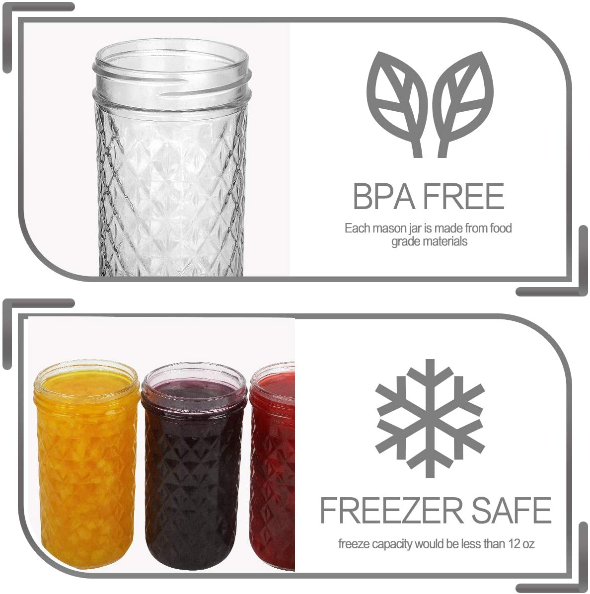 16-Ounces Quilted Crystal Regular Mouth Jelly Mason Jars with Lids