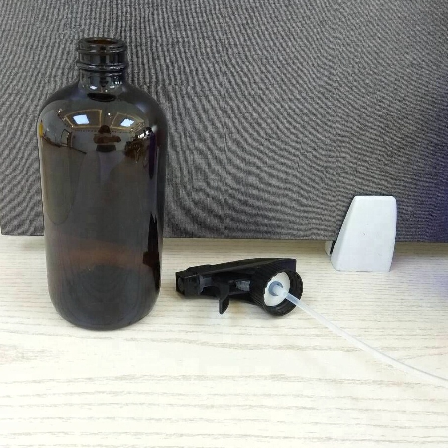16 Oz 500ml Clear Blue Amber Boston Round Glass Bottle with Trigger