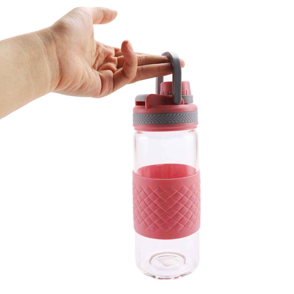 16 Oz BPA Free Wholesale Custom Logo Borosilicate Glass Water Bottles with Handle and Silicone Cover