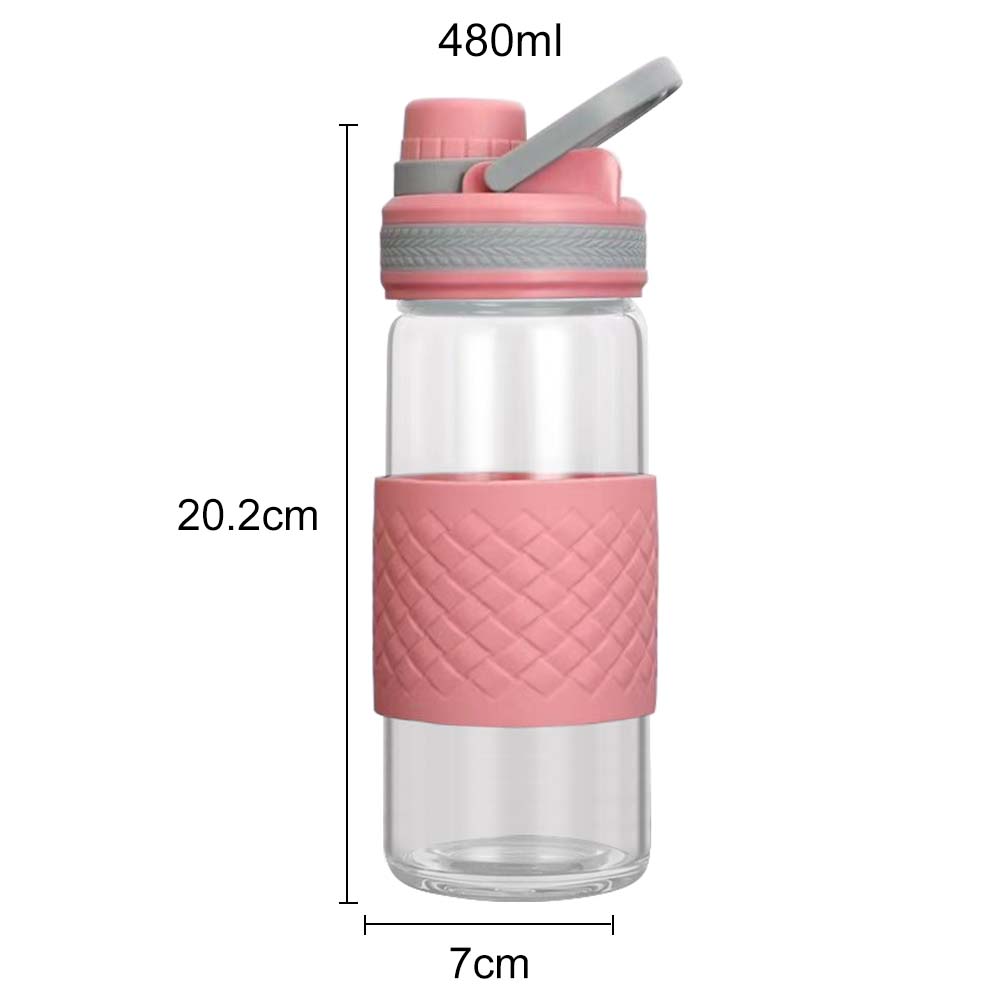 16 Oz BPA Free Wholesale Custom Logo Borosilicate Glass Water Bottles with Handle and Silicone Cover