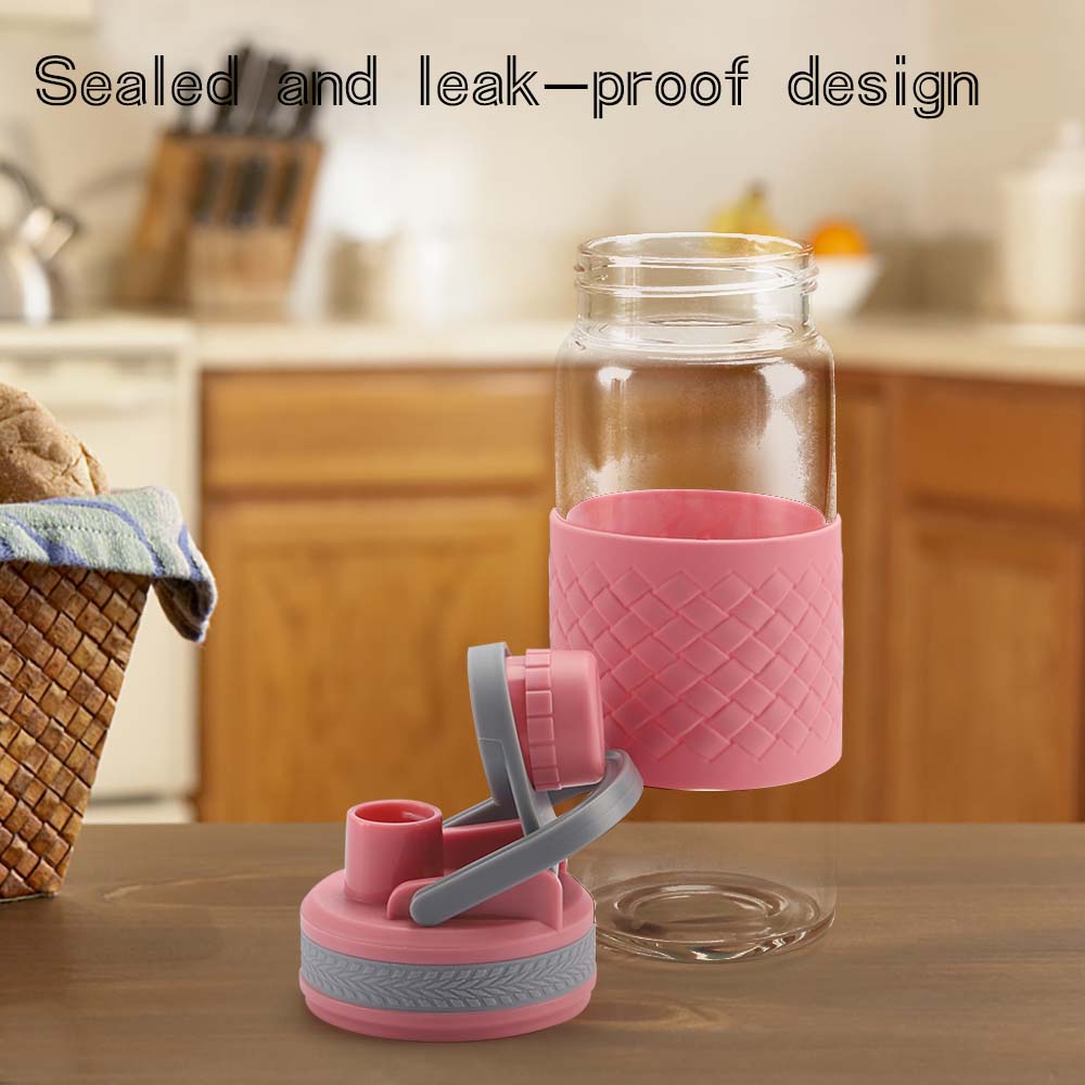 16 Oz BPA Free Wholesale Custom Logo Borosilicate Glass Water Bottles with Handle and Silicone Cover