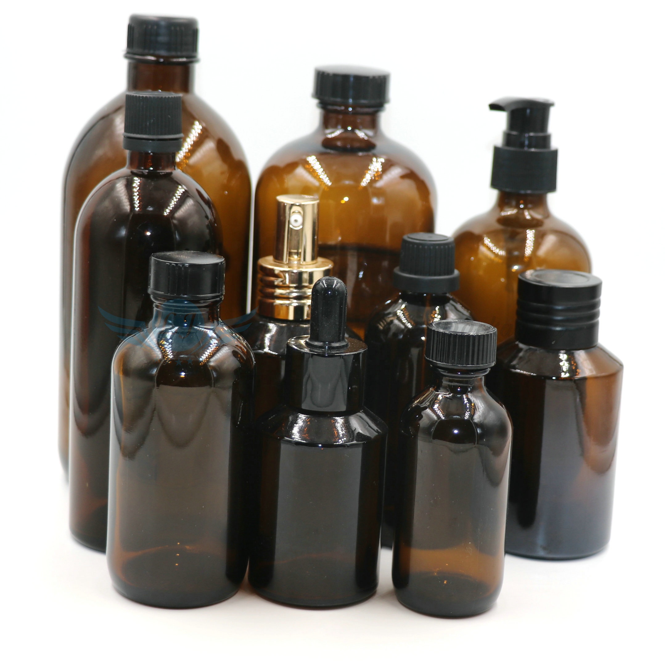 16 Oz Clear amber Boston Round 500ml Screw Cap Glass Bottle