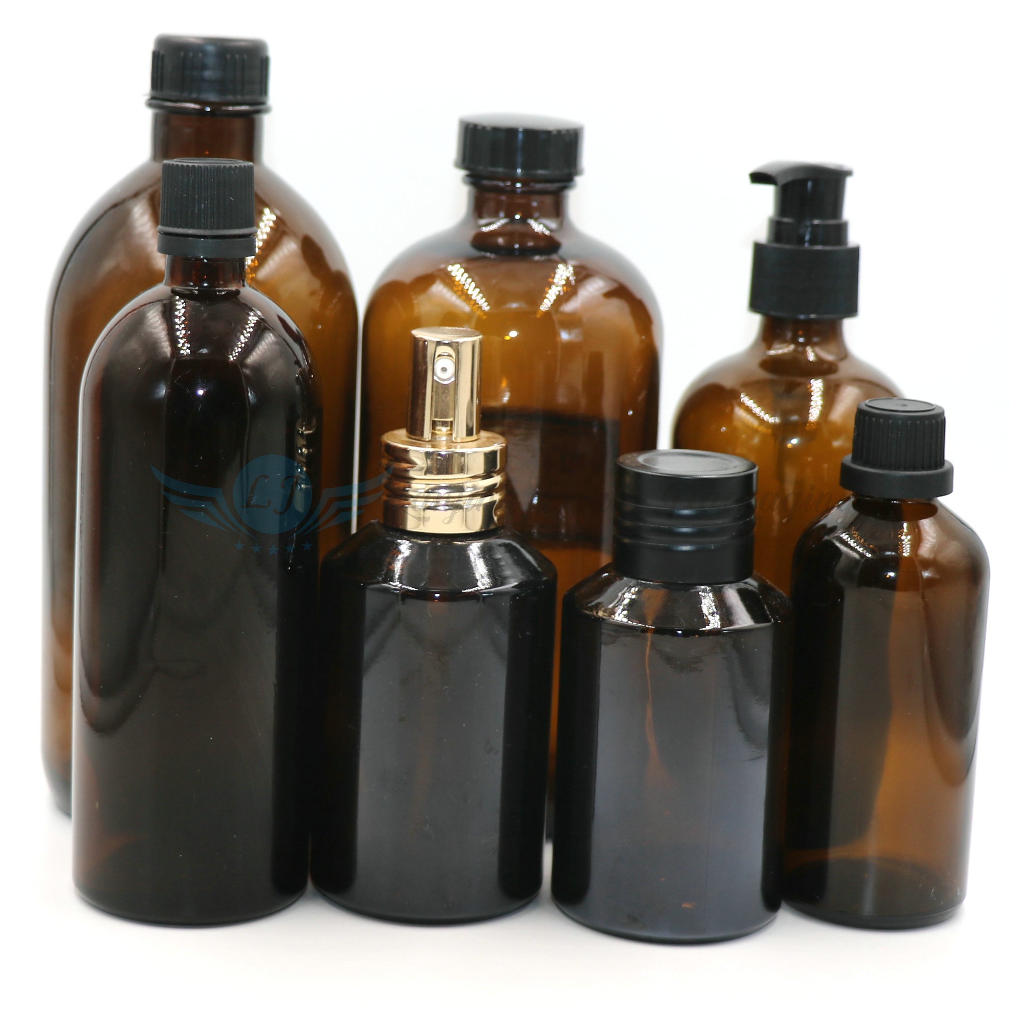 16 Oz Clear amber Boston Round 500ml Screw Cap Glass Bottle