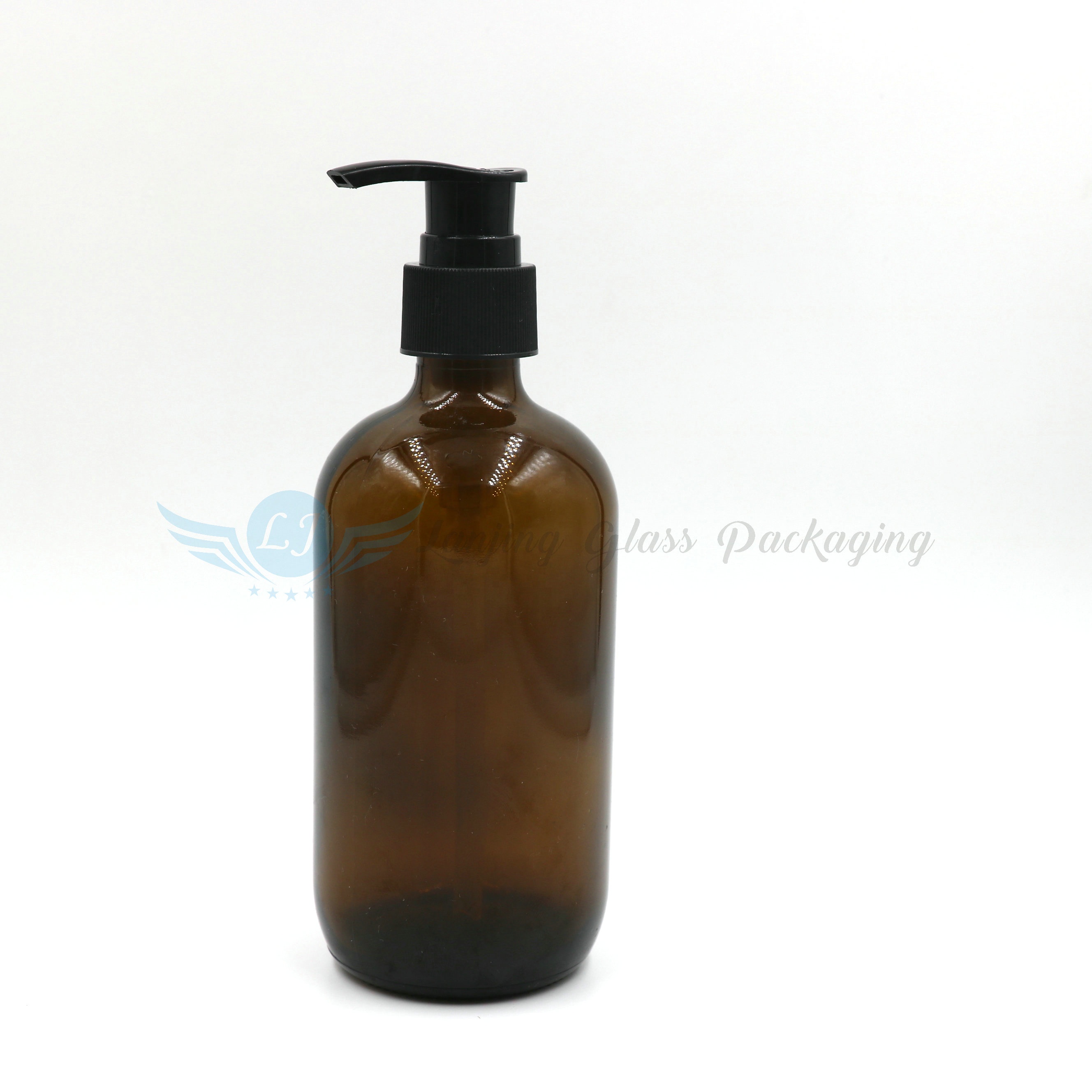 16 Oz Clear amber Boston Round 500ml Screw Cap Glass Bottle