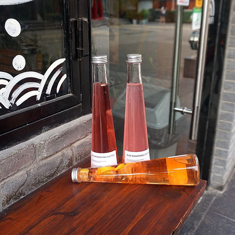 16 Oz French Square Glass Drinking Water Cold Pressed Plastic Juice Bottle