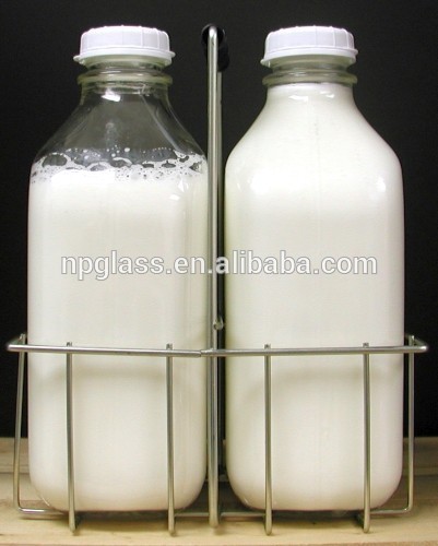 16 ounce glass milk bottle with plastic cover