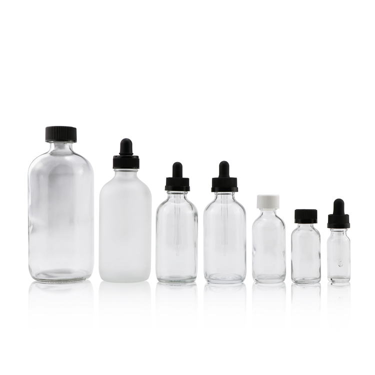 16 oz 32 oz dropper cap clear boston round glass bottle