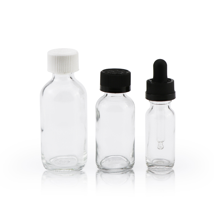 16 oz 32 oz dropper cap clear boston round glass bottle