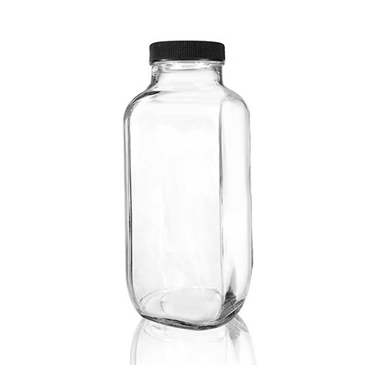 16 oz / 480 ml Clear Glass French Square Glass Drink Bottles for storing Juices, Smoothies, beverages, Kombucha