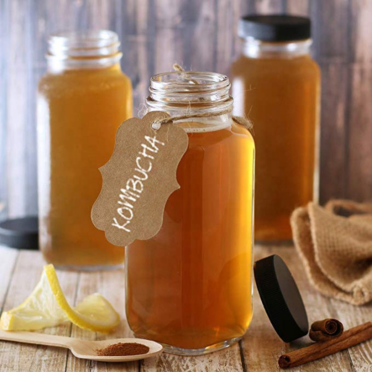 16 oz / 480 ml Clear Glass French Square Glass Drink Bottles for storing Juices, Smoothies, beverages, Kombucha