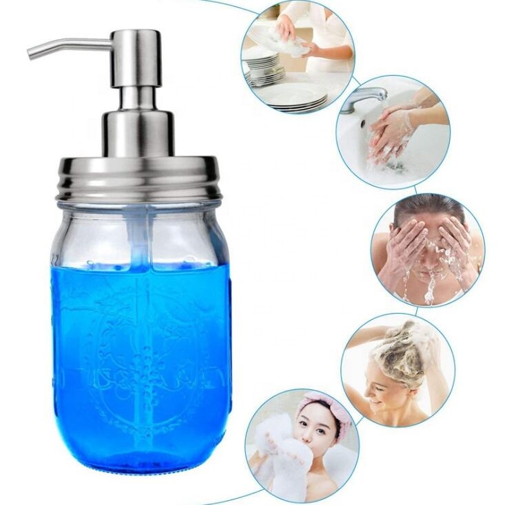 16 oz 500ml Wide Mouth Stainless Steel Pump Spray Glass Mason Jars for Liquid Soap Shampoo