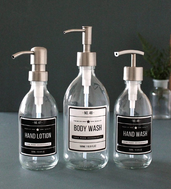 16 oz 500ml clear lotion soap pump boston glass bottle with plastic pump