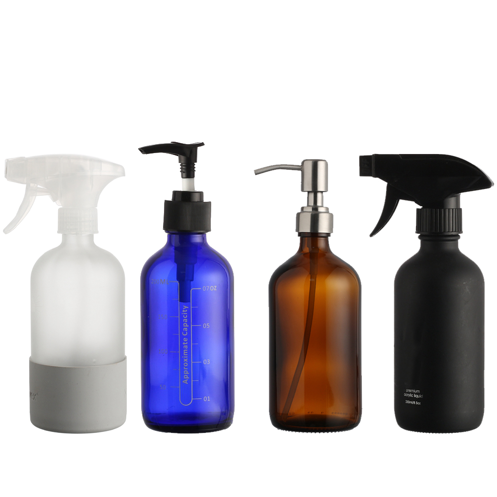 16 oz Amber Boston Round Glass Bottle with Black Poly Cone Lid 500ml Clear Brown Black Hand Washing for Liquid Soap Foam